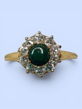 Old European Cut Diamonds .50ct & Jade Cabochon
14K Yellow Gold Ring Estate VTG